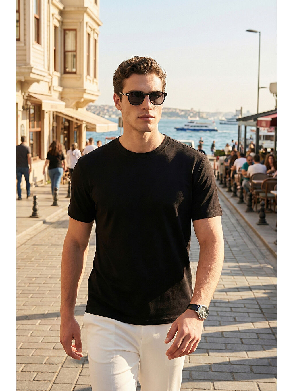 Siyah Pamuklu Regular Fit Bisiklet Yaka T Shirt 5904063