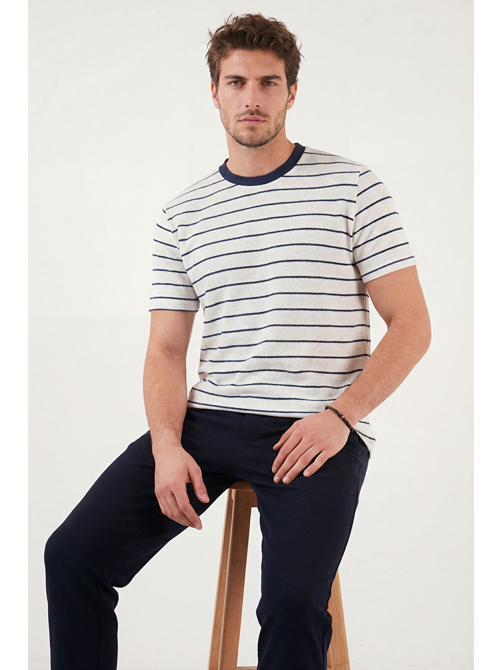 İndigo Pamuklu Regular Fit Çizgili Bisiklet Yaka T Shirt 5904039-5