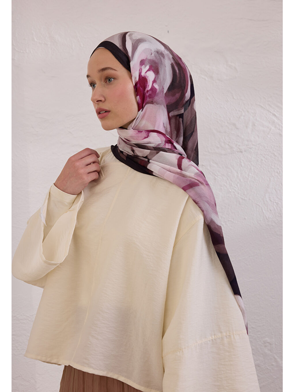 Gardenıa Desen Rami Şal Mürdüm