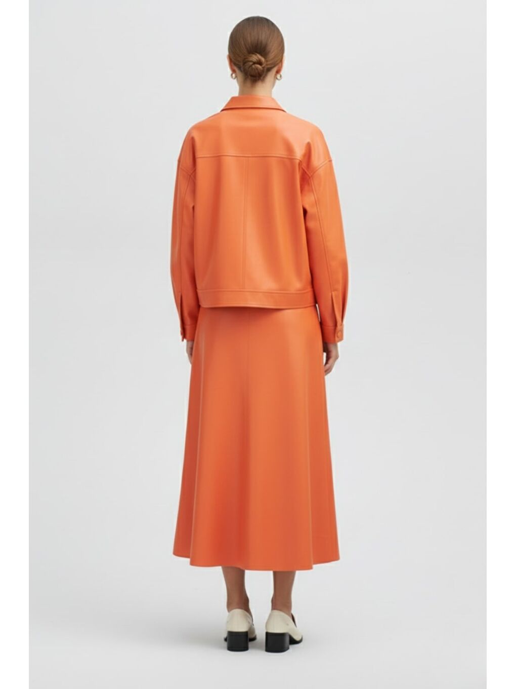 Maksi Evaze Turuncu Suni Deri Etek-2