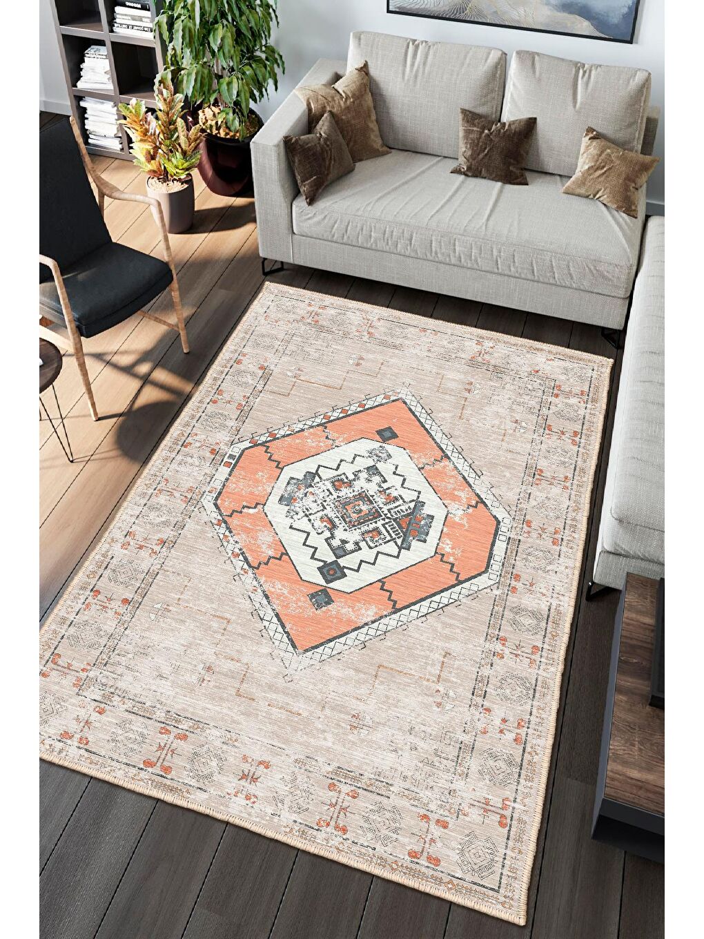 Turuncu Dekoratif Özel Tasarım Modern Halısı 120x180 cm-1