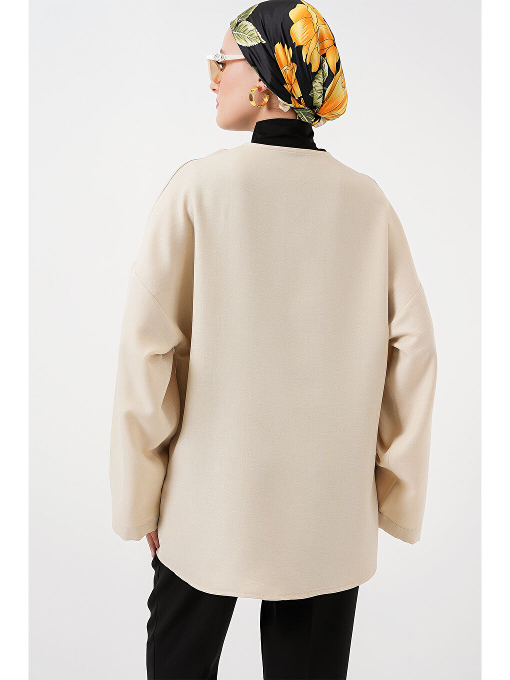 Ekru Keten Tesettür Kimono 5968 - Krem-5