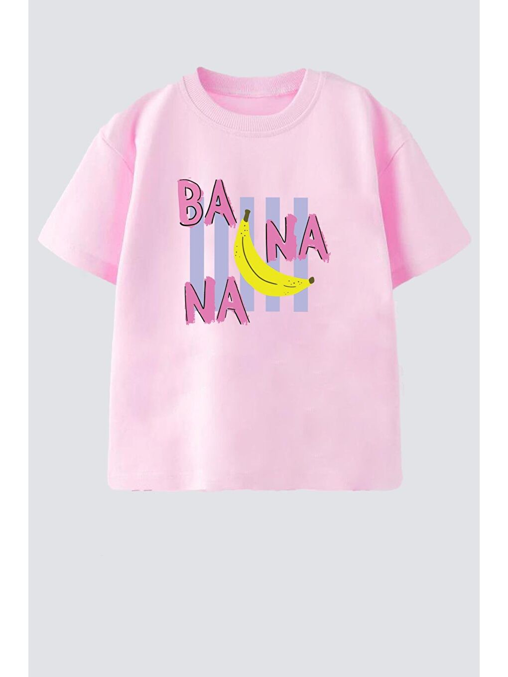 Pembe Kız Çocuk Bisiklet Yaka Baskılı Tshirt