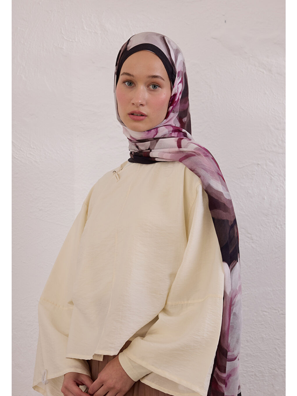 Gardenıa Desen Rami Şal Mürdüm-2