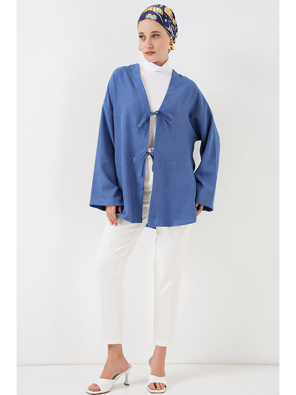 Keten Tesettür Kimono 5968 - İndigo-1
