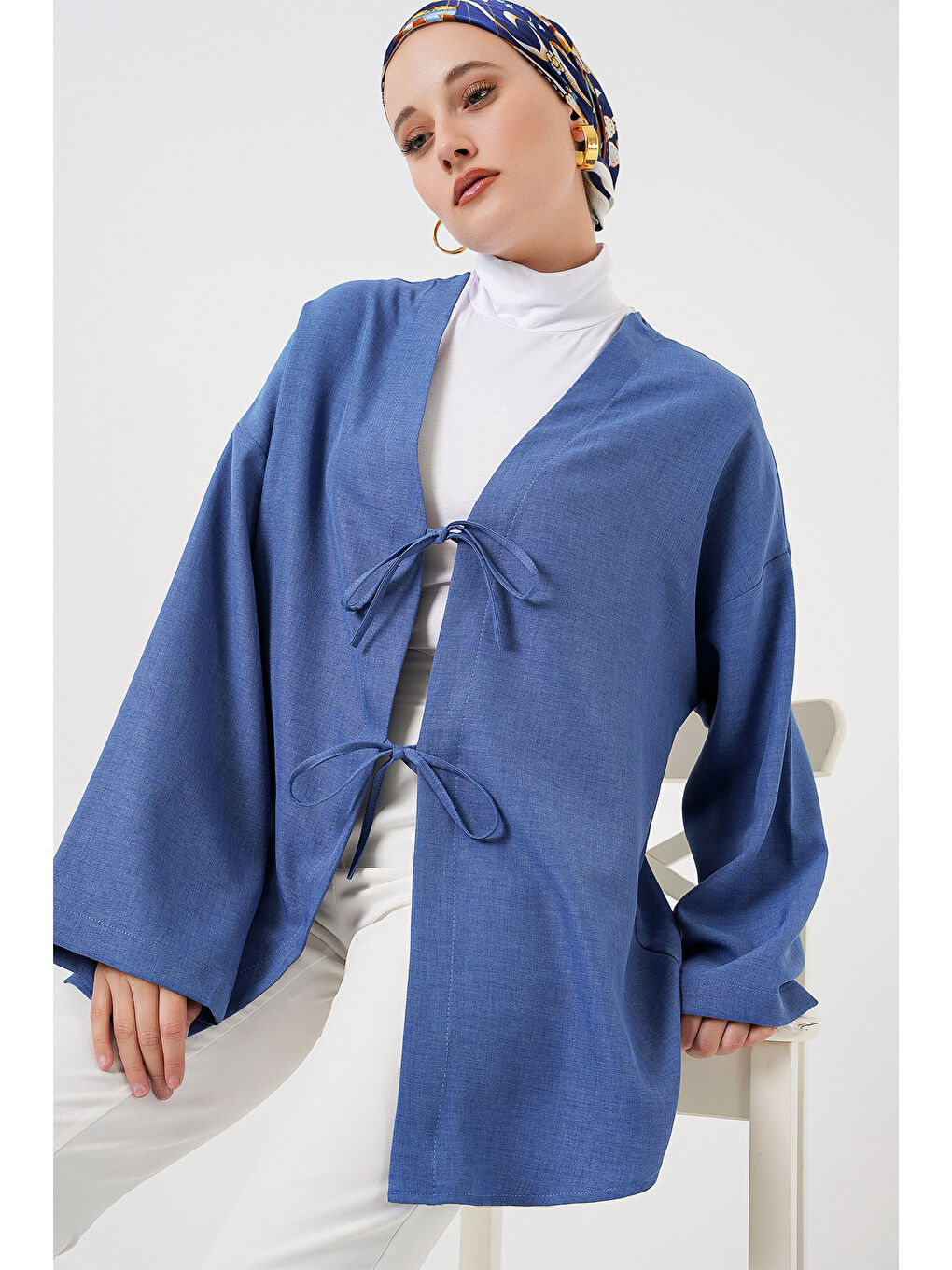 Keten Tesettür Kimono 5968 - İndigo-2
