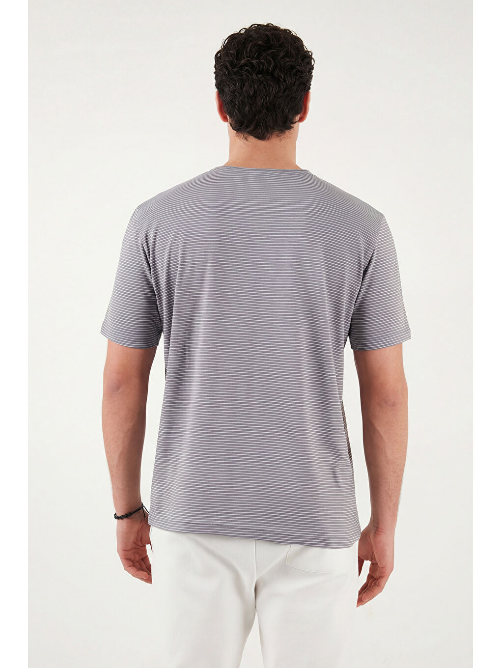 Haki Pamuklu Regular Fit Çizgili Bisiklet Yaka T Shirt 5904030-6