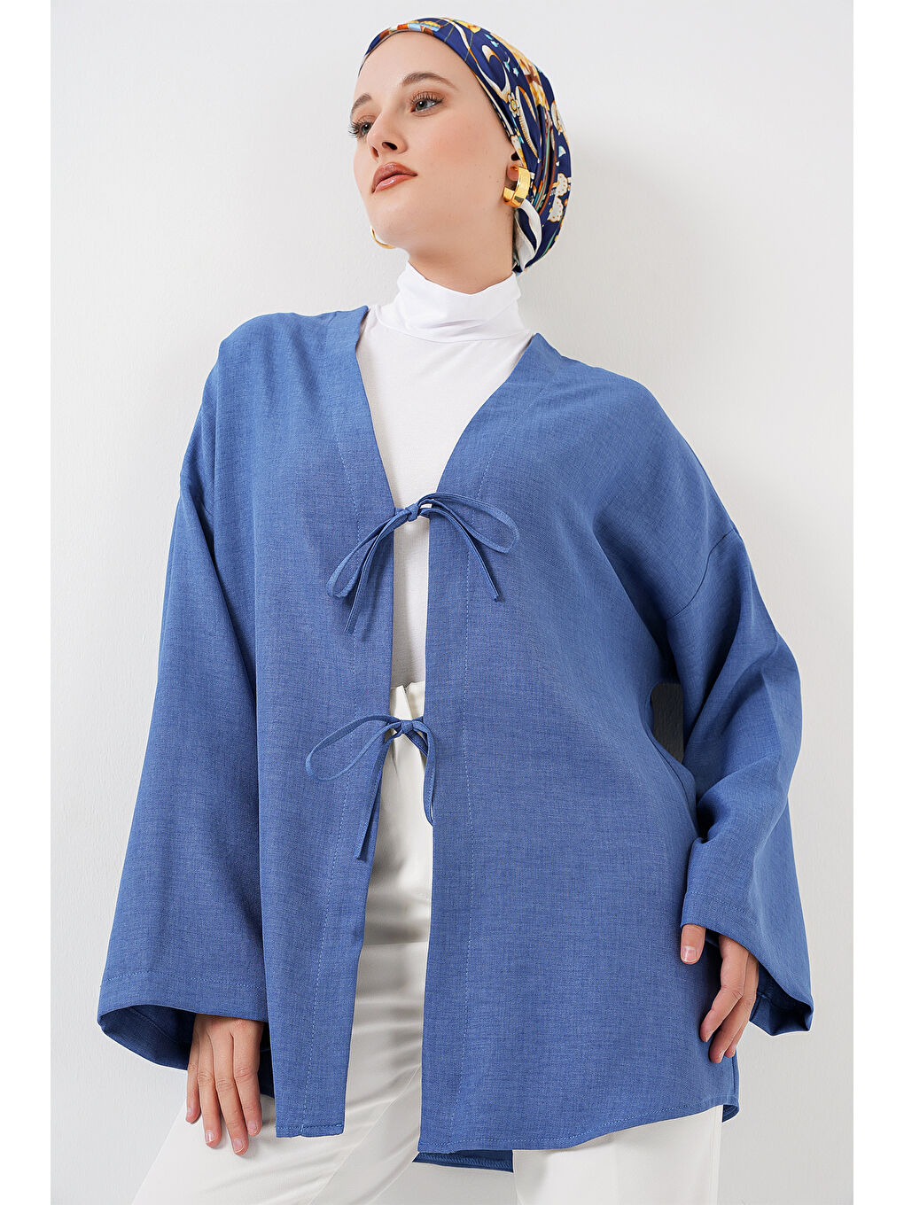 Keten Tesettür Kimono 5968 - İndigo-3