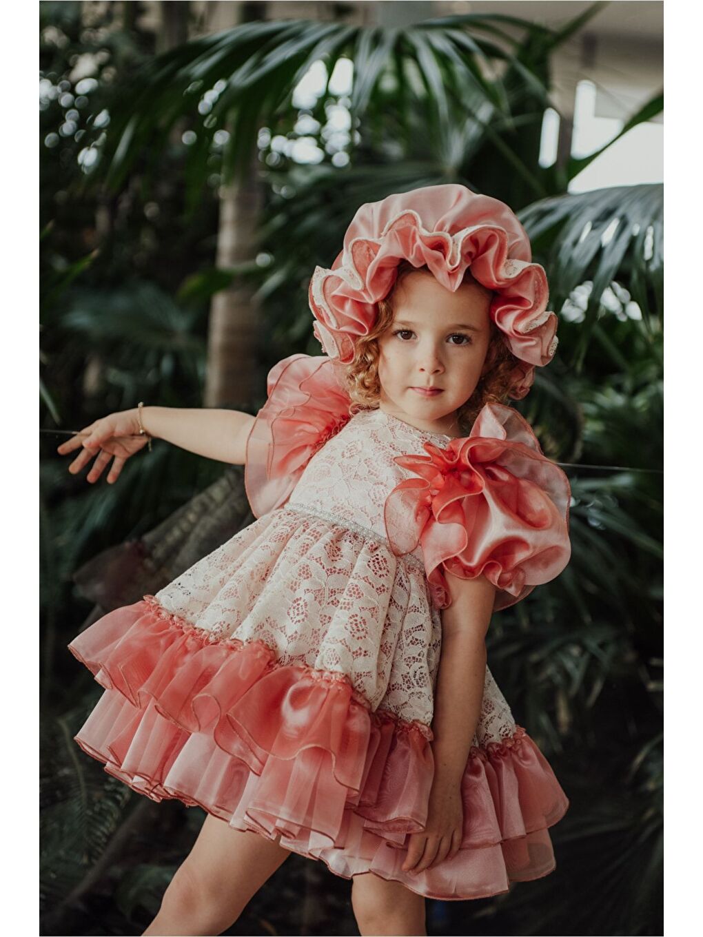 Pembe Özel Tasarım Kız Çocuk Şapkalı Elbise , Kısa Kız Çocuk Elbisesi, Aksesuarlı Çocuk Abiye-2