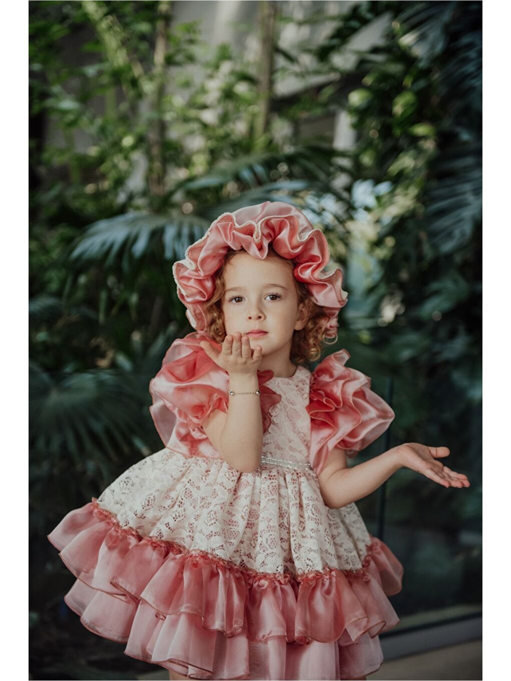 Pembe Özel Tasarım Kız Çocuk Şapkalı Elbise , Kısa Kız Çocuk Elbisesi, Aksesuarlı Çocuk Abiye-4