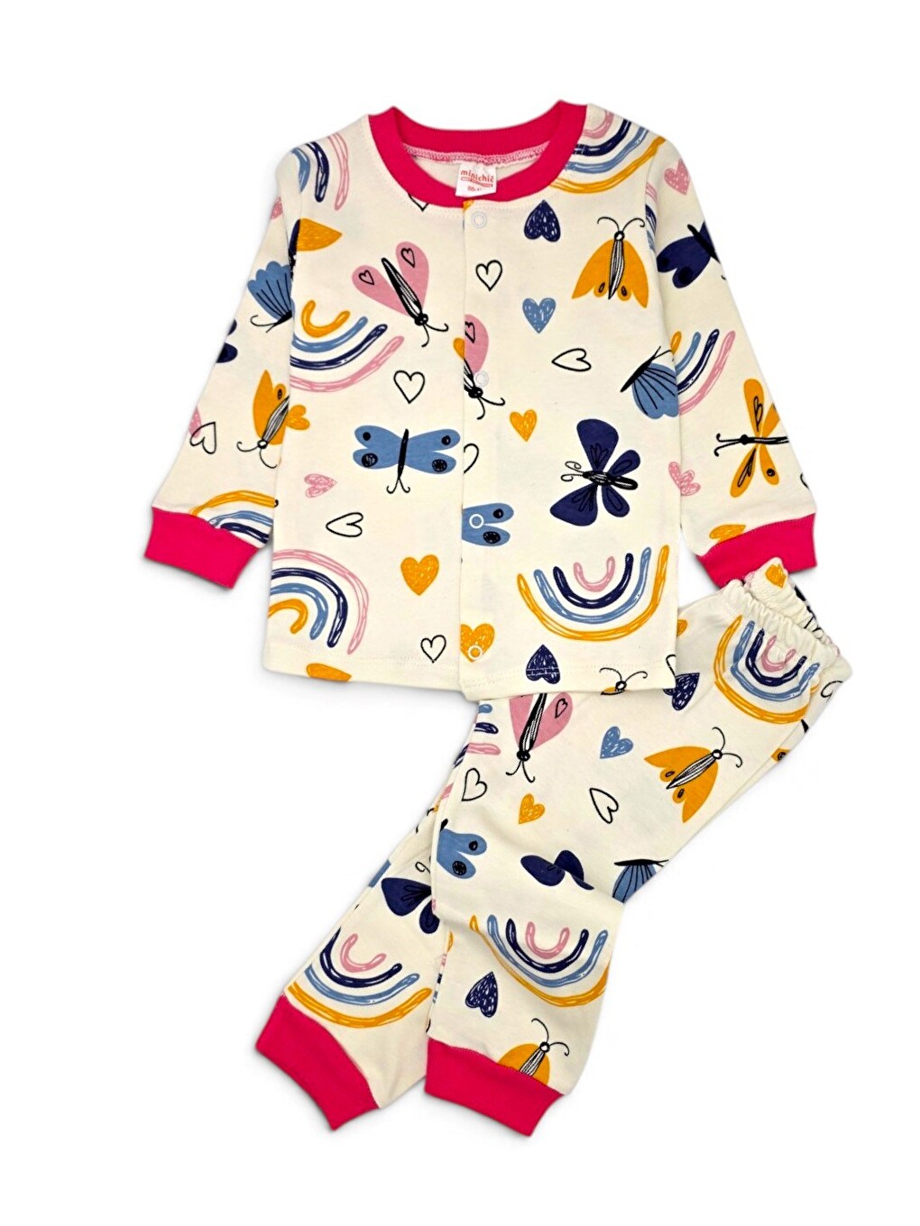 Fuşya Kız Bebek %100 Pamuklu 1-2-3 Yaş Baskılı Çıtçıtlı Alt Üst Pijama Takımı-2