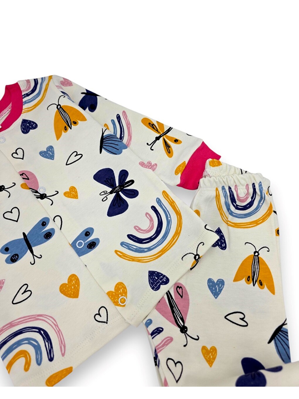 Fuşya Kız Bebek %100 Pamuklu 1-2-3 Yaş Baskılı Çıtçıtlı Alt Üst Pijama Takımı-3