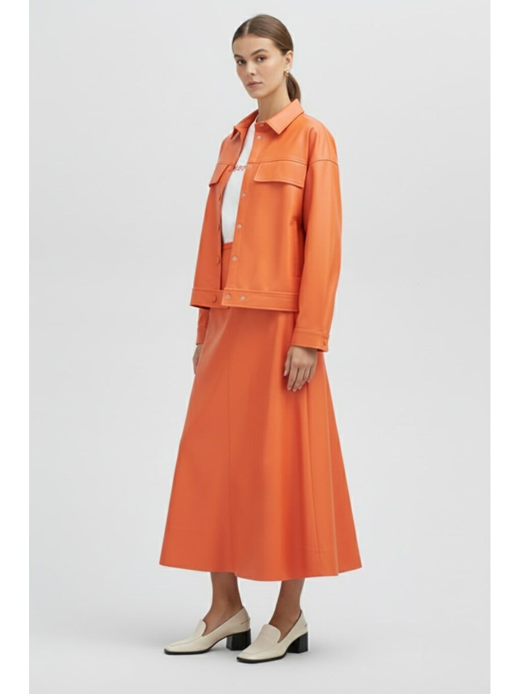Deri Görünümlü Turuncu Ceket Gömlek-1
