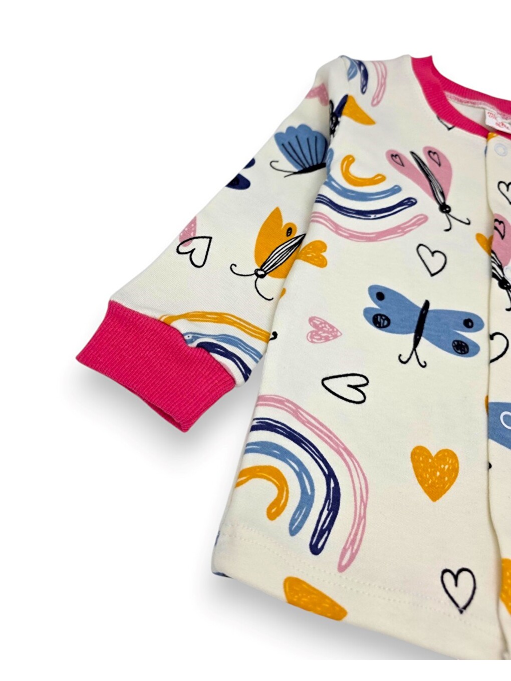Fuşya Kız Bebek %100 Pamuklu 1-2-3 Yaş Baskılı Çıtçıtlı Alt Üst Pijama Takımı-4