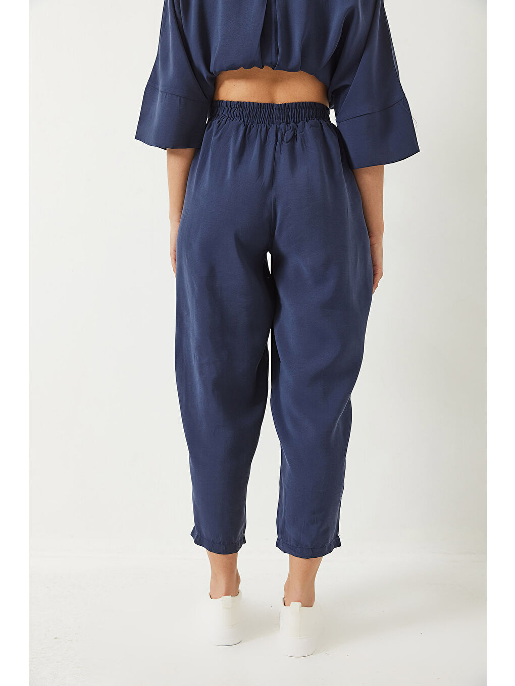 İndigo Kadın Kayık Yaka Yarım Kol Bluz Beli Lastikli Şalvar Pantolon Alt-Üst Takım-7