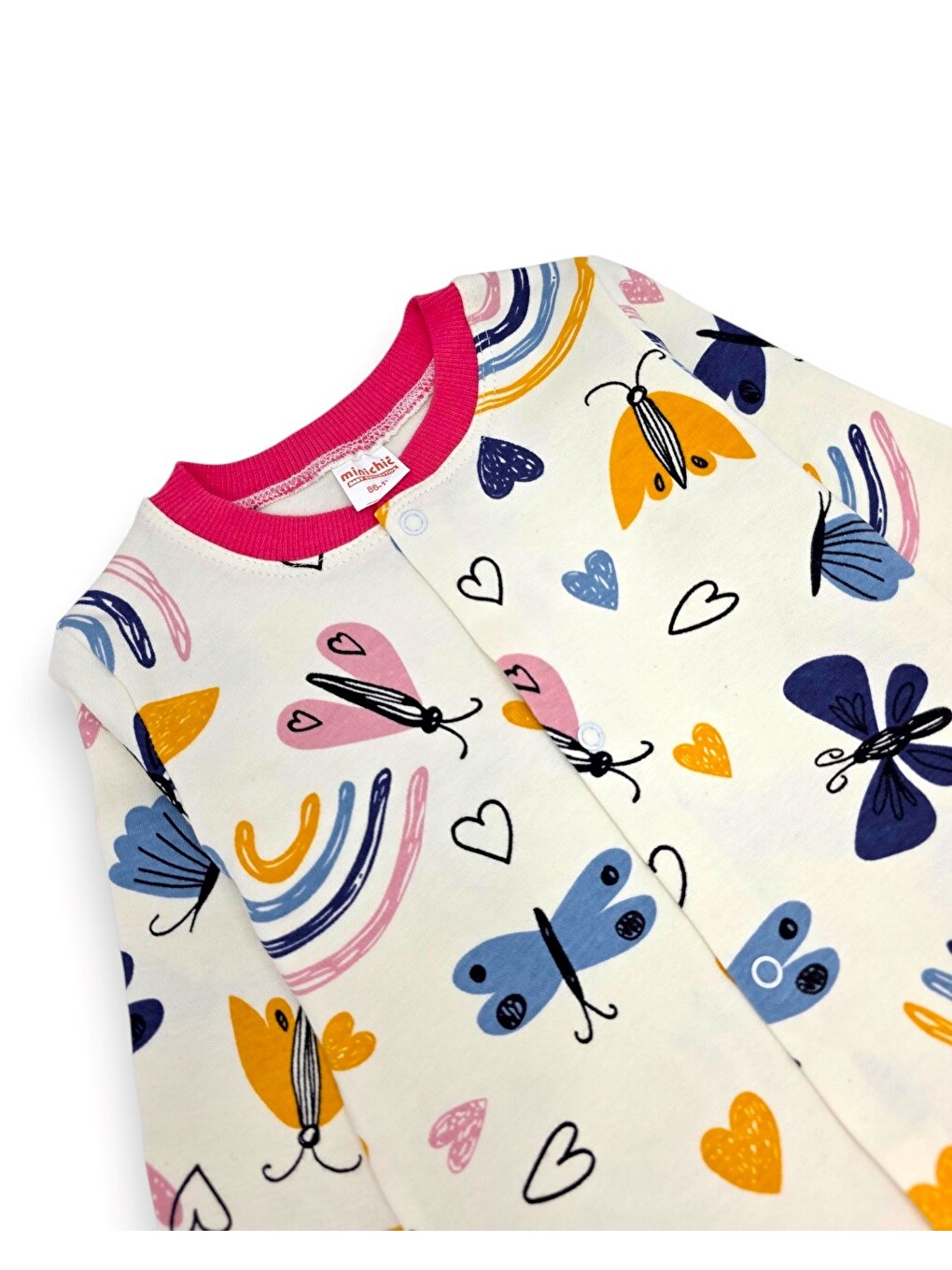 Fuşya Kız Bebek %100 Pamuklu 1-2-3 Yaş Baskılı Çıtçıtlı Alt Üst Pijama Takımı-5