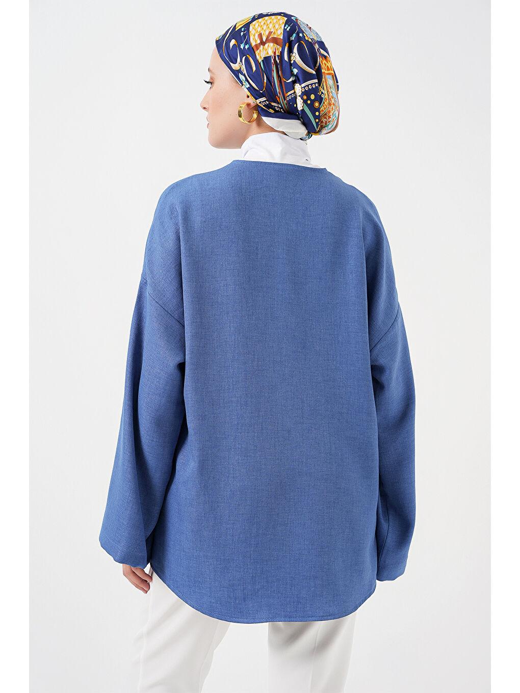 Keten Tesettür Kimono 5968 - İndigo-5
