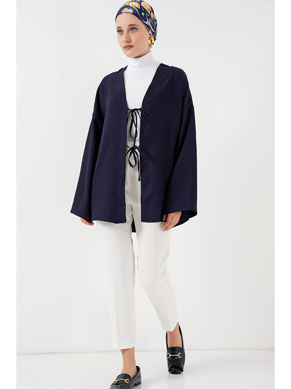 Keten Tesettür Kimono 5968 - Lacivert-1