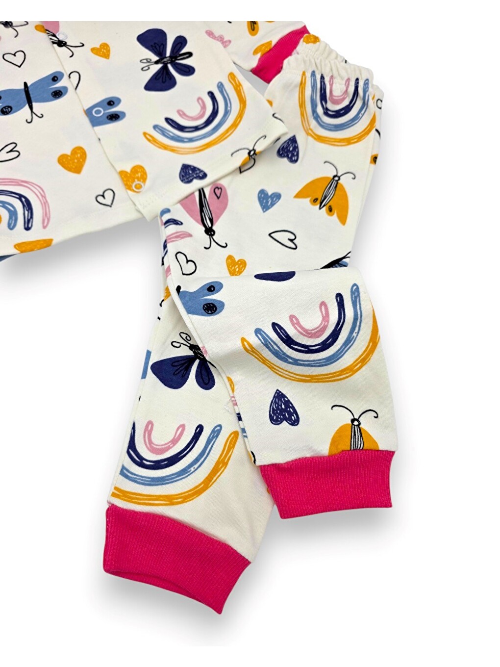 Fuşya Kız Bebek %100 Pamuklu 1-2-3 Yaş Baskılı Çıtçıtlı Alt Üst Pijama Takımı-6