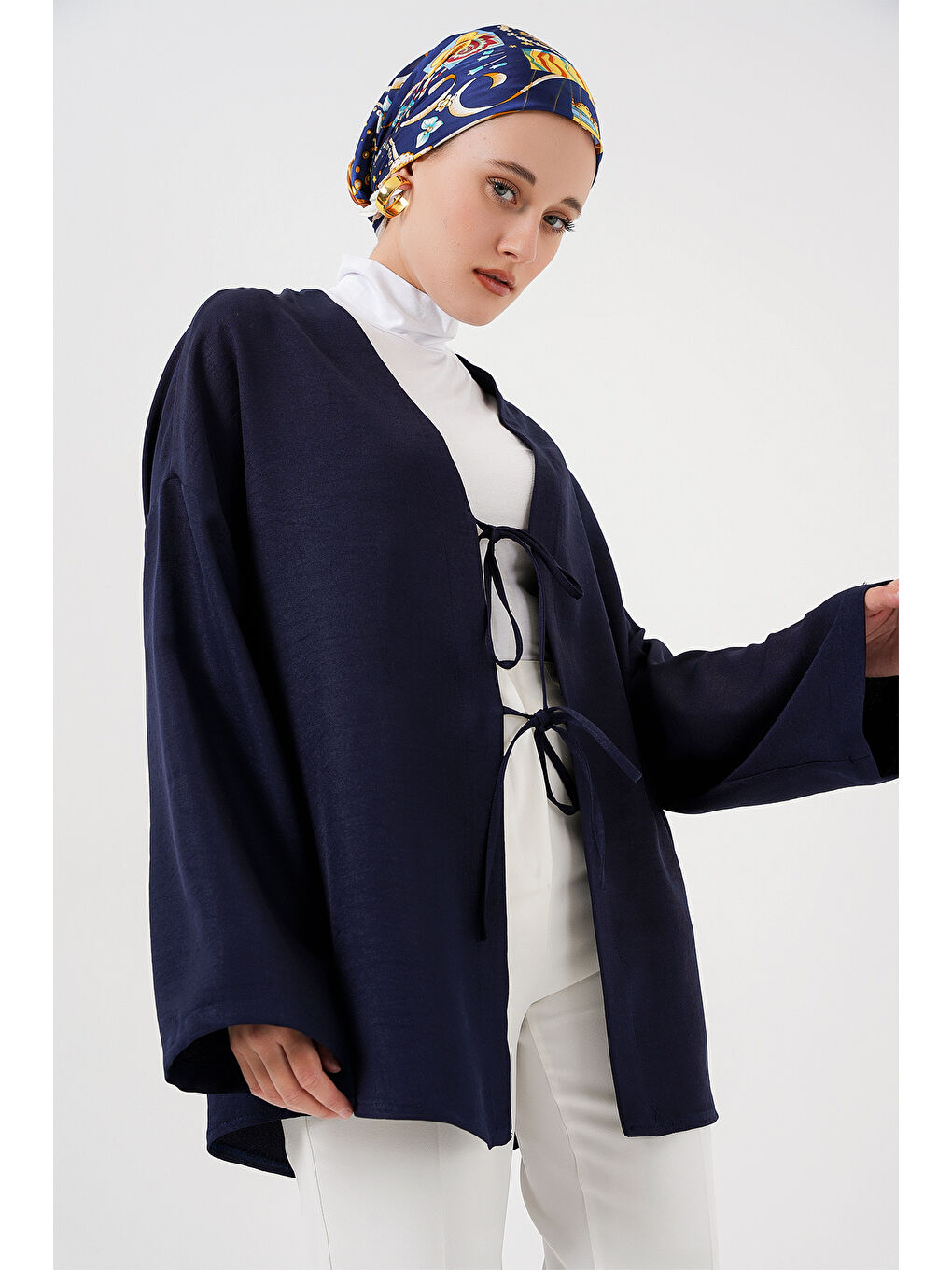 Keten Tesettür Kimono 5968 - Lacivert-2