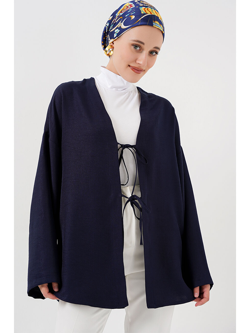 Keten Tesettür Kimono 5968 - Lacivert-3