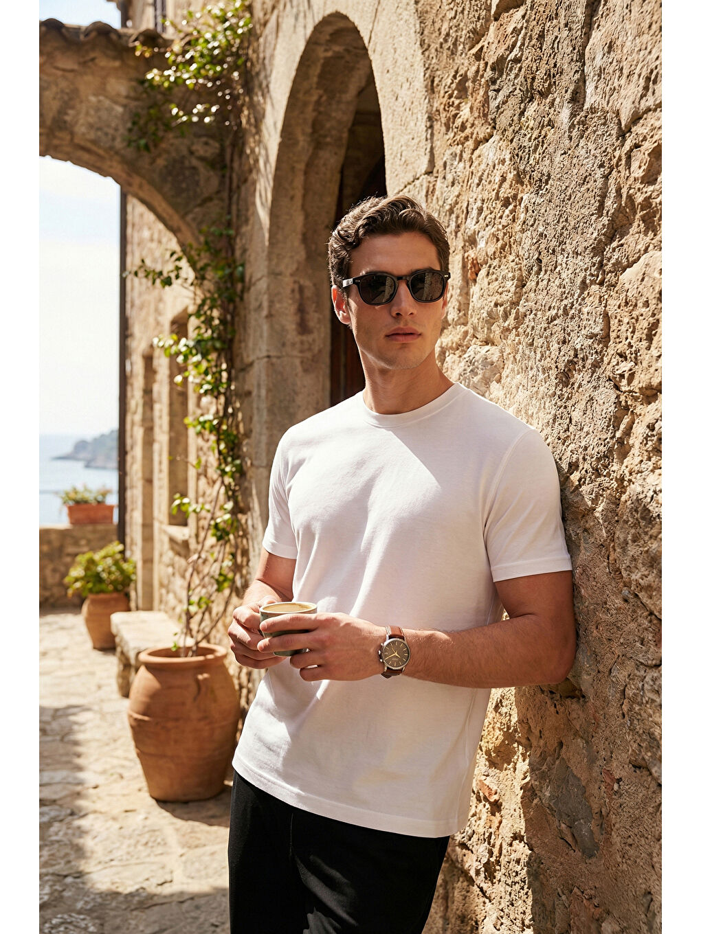 Ekru Pamuklu Regular Fit Bisiklet Yaka T Shirt 5904063