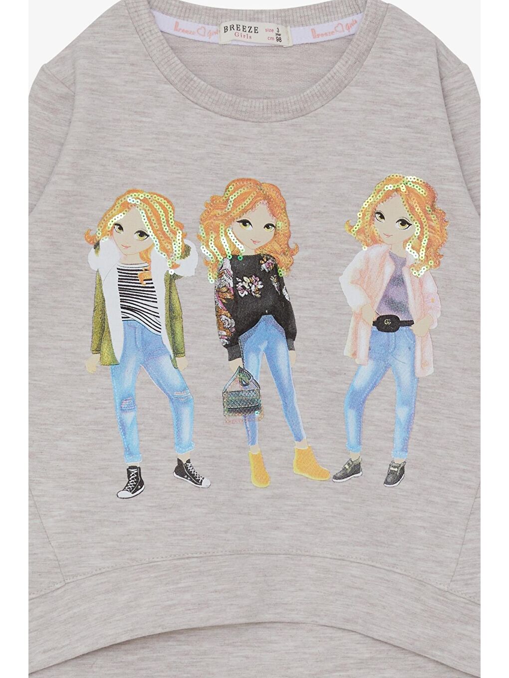 Kız Çocuk Sweatshirt Pullu Kız Baskılı Bej Melanj (3-6 Yaş)-2