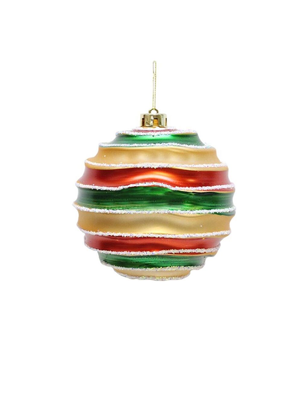 Yılbaşı Topu Dalgalı Tasarım Beyaz Sim Detaylı Çam Ağacı Süsü Renkli 15 cm Tekli-1