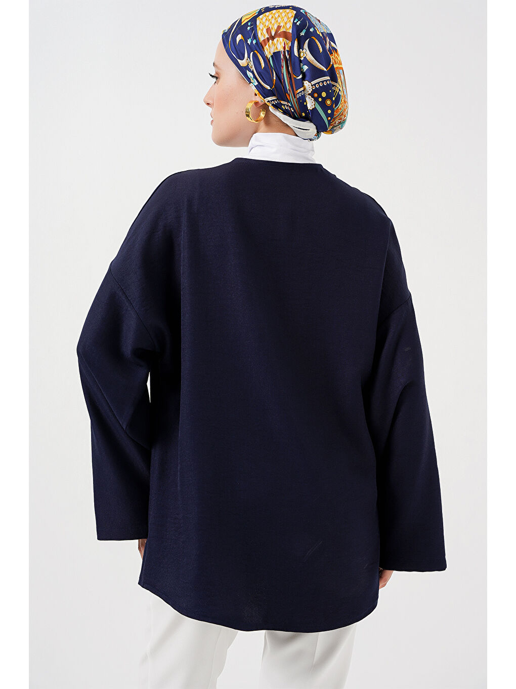 Keten Tesettür Kimono 5968 - Lacivert-6