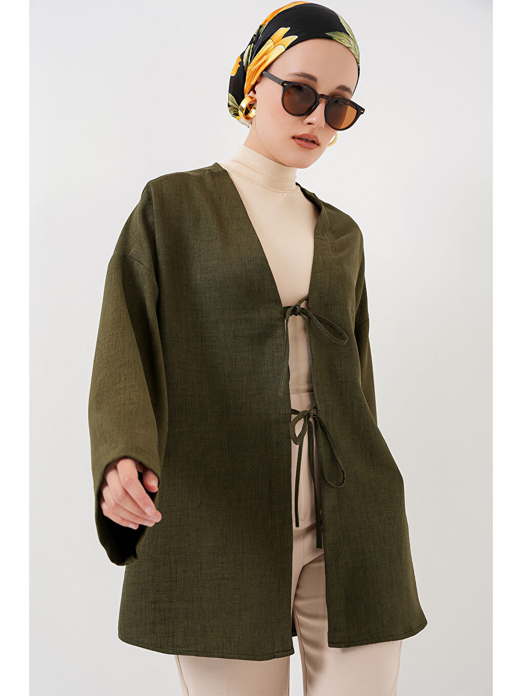 Keten Tesettür Kimono 5968 - Haki