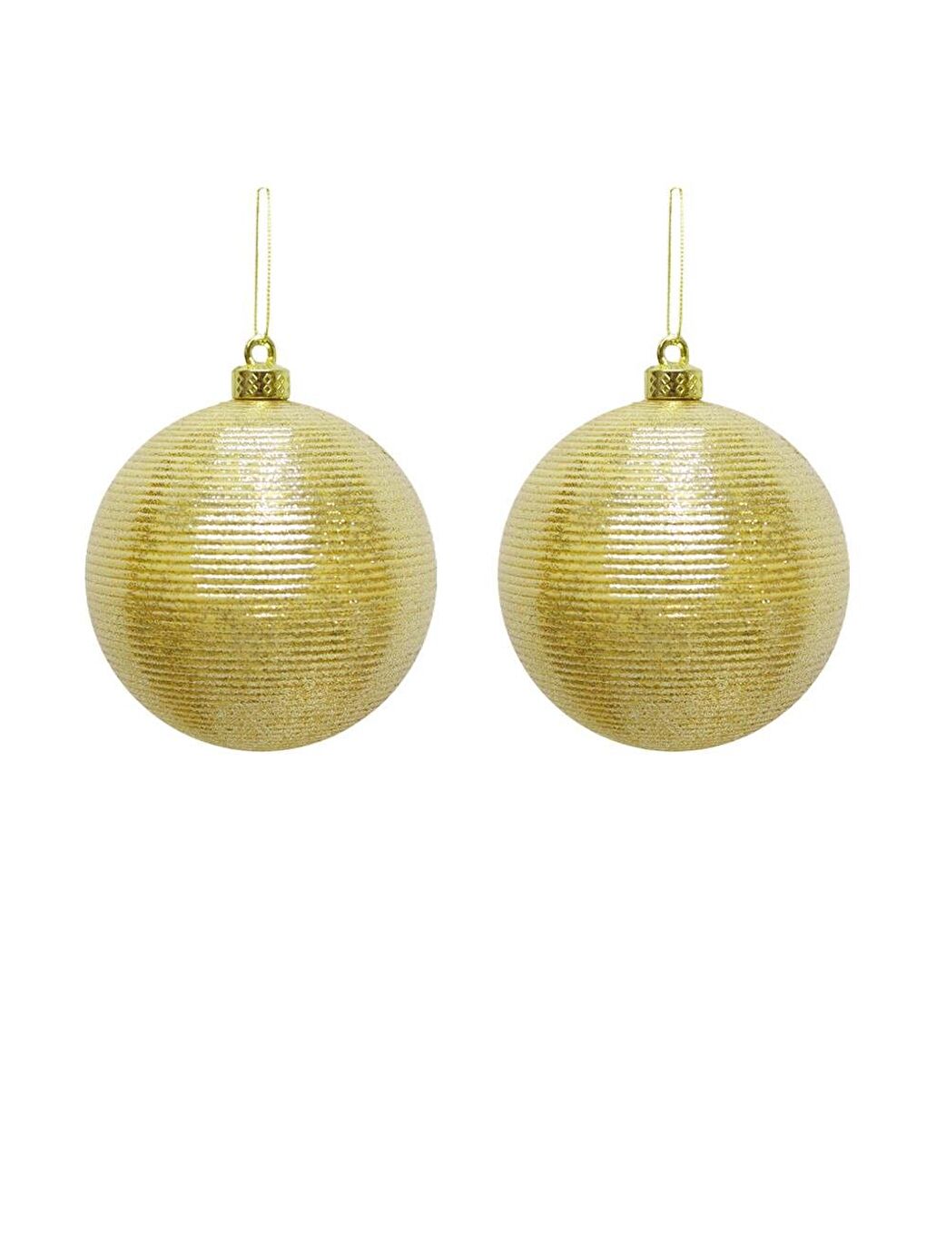 Sarı Yılbaşı Topu İnce Çizgi Dokulu Çam Ağacı Süsü Altın 10 cm 2'li-1