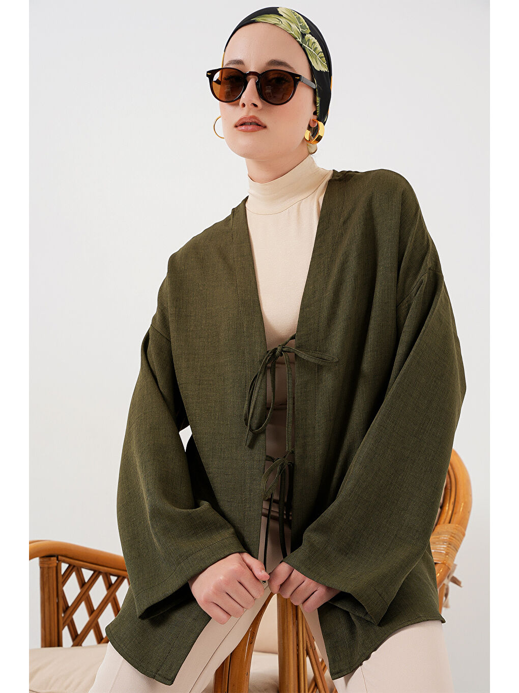 Keten Tesettür Kimono 5968 - Haki-2