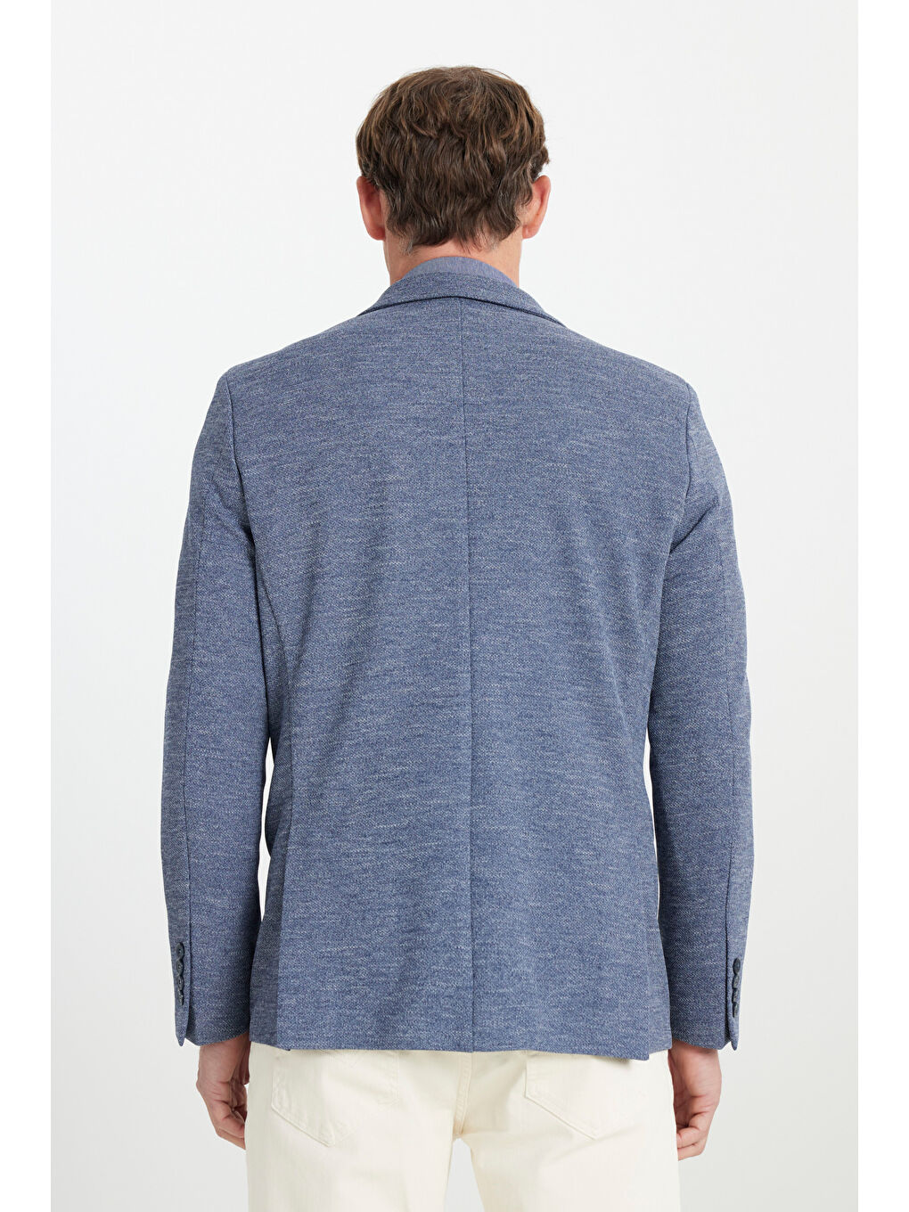 Erkek İndigo Regular Fit Rahat Kesim Mono Yaka Desenli Kapak Cepli Ceket-4