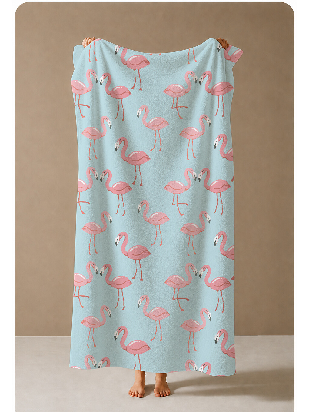 Açık Mavi Pembe Flamingo Desenli 70x150 Cm Dijital Baskılı Plaj Ve Banyo Havlusu-3