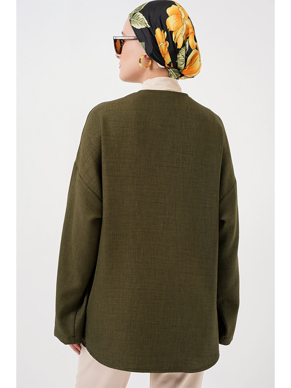 Keten Tesettür Kimono 5968 - Haki-5