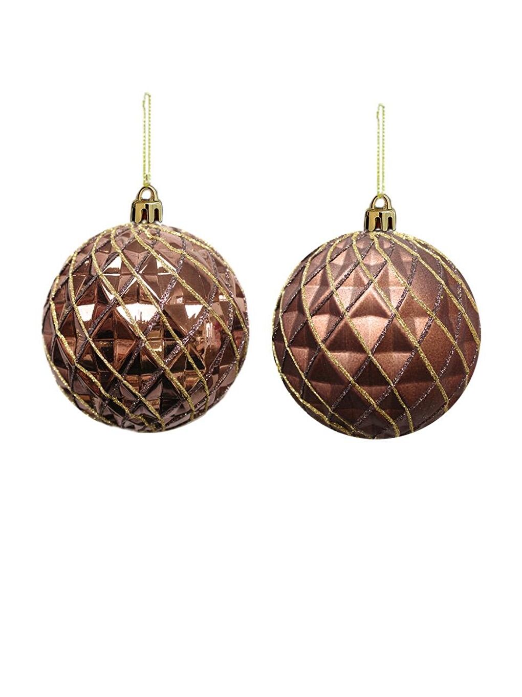 Turuncu Yılbaşı Topu Altın Sim Detaylı Geometrik Çam Ağacı Süsü Bakır 10 cm 2'li-2