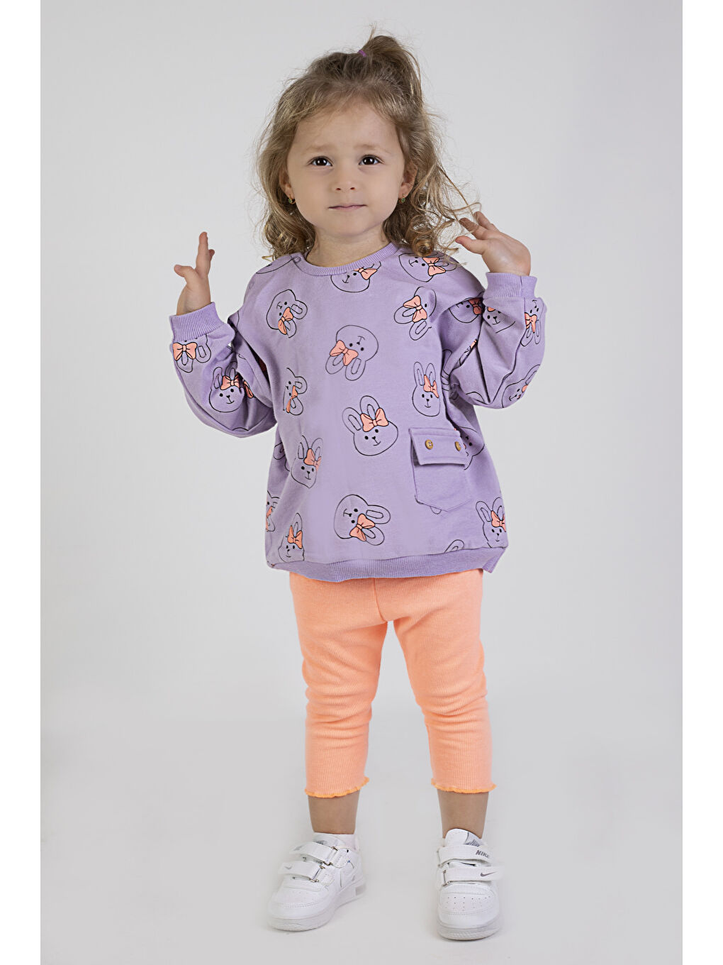 Harika KIDS Lila Kız Bebek&Çocuk İki İplik Kumaş Orta Kalınlıkta Örme Basic Oversize Alt Üst Eşofman Takımı - 3