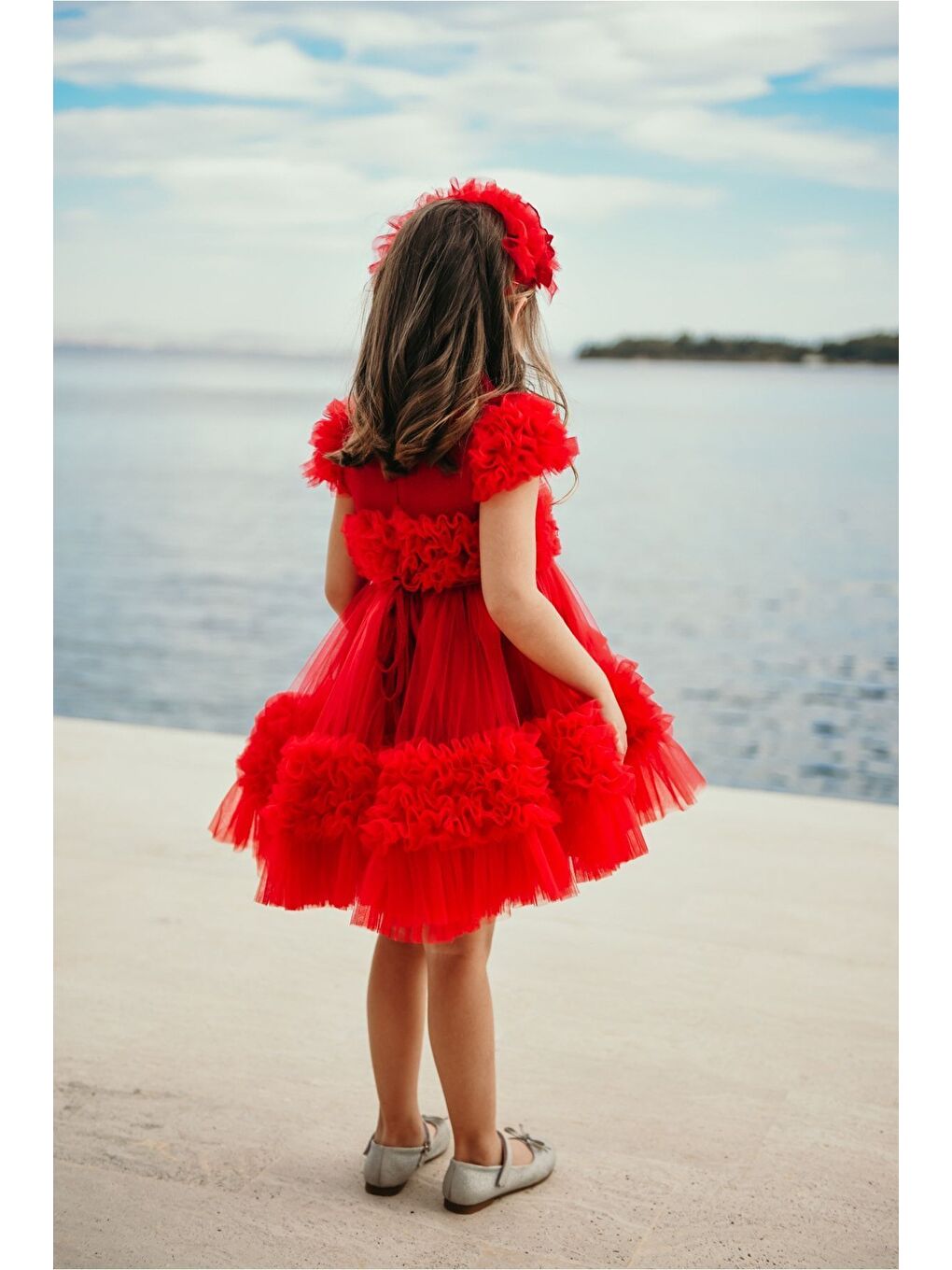 Kırmızı Özel Tasarım Saç Aksesuarlı Kız Çocuk Abiye Doğum Günü Ve Parti Elbisesi_M2306-3