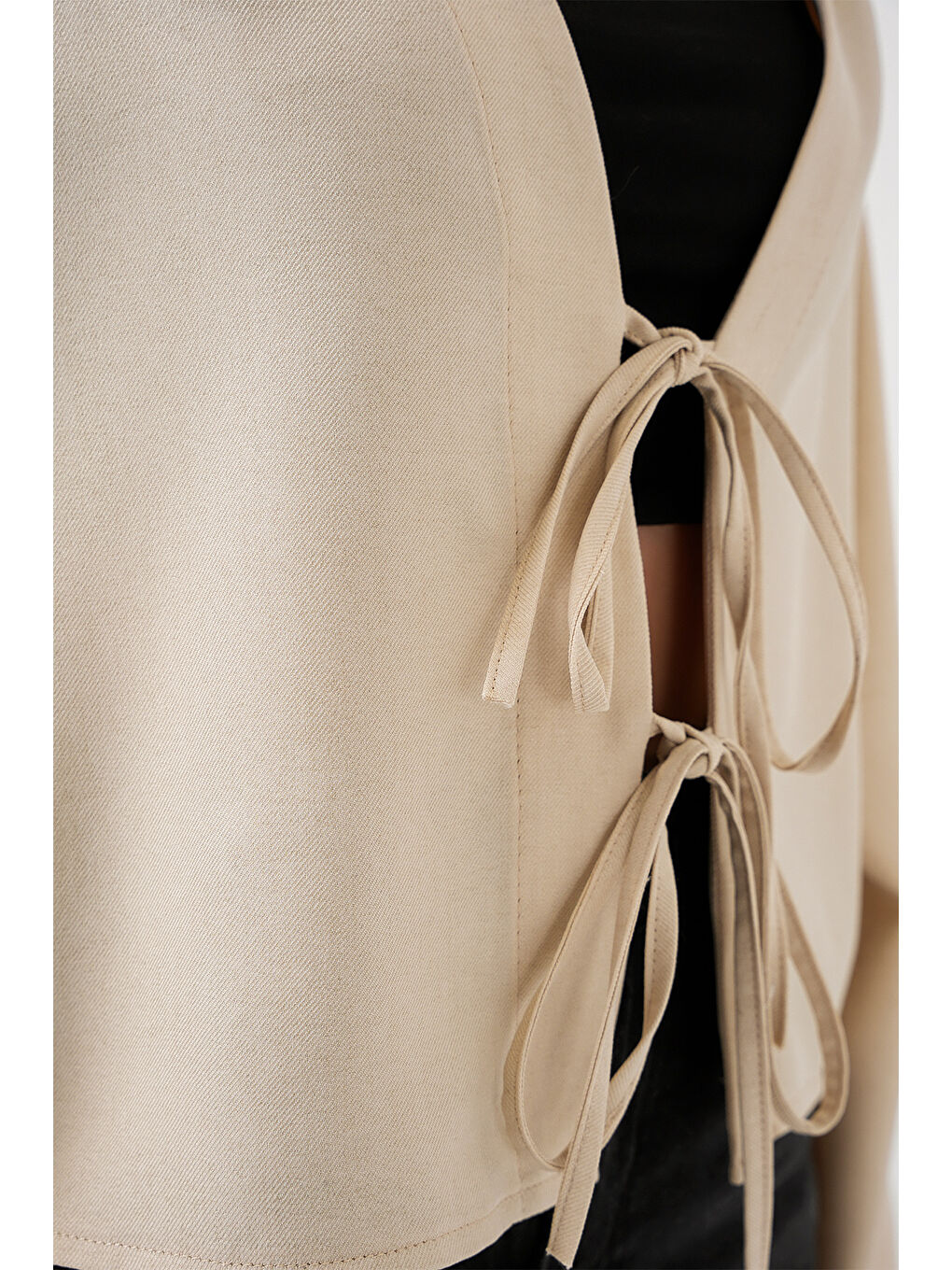 Ekru Önü Bağlamalı Keten Kimono 960 - Krem-4