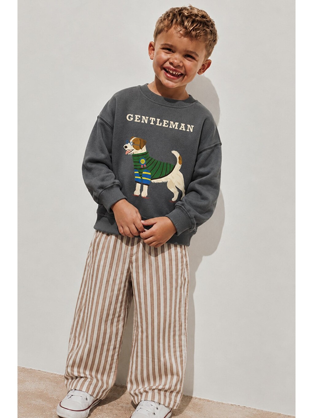 Antrasit Erkek Çocuk 3 İplik Kumaş Hayvan Baskılı Pamuklu Sweatshirt-3