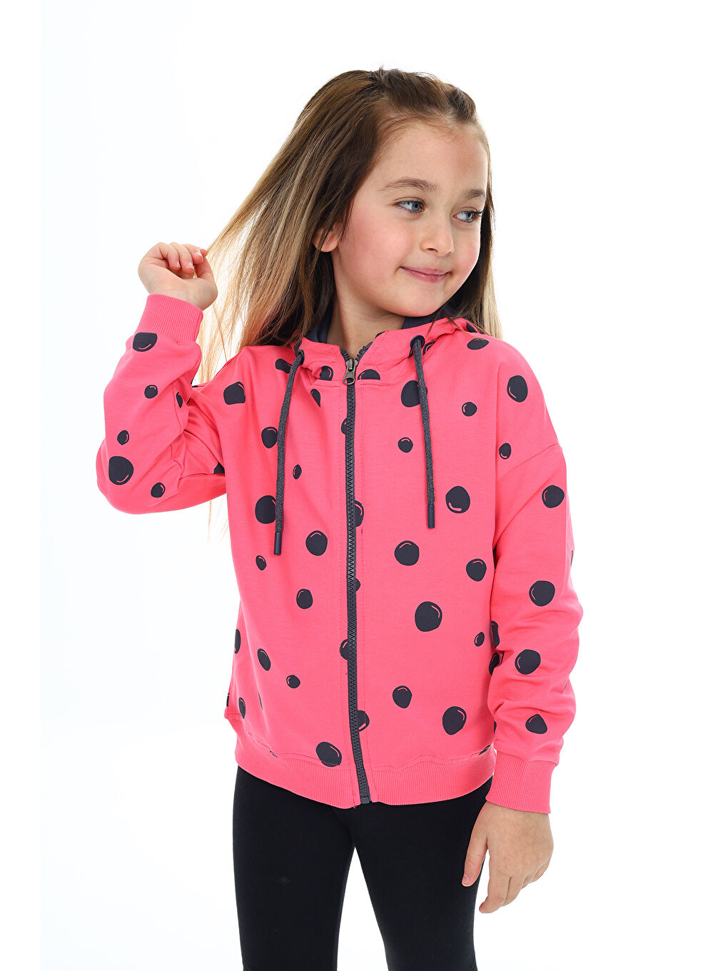 Toontoykids Fuşya Kız Çocuk Baskılı Fermuarlı Sweatshirt