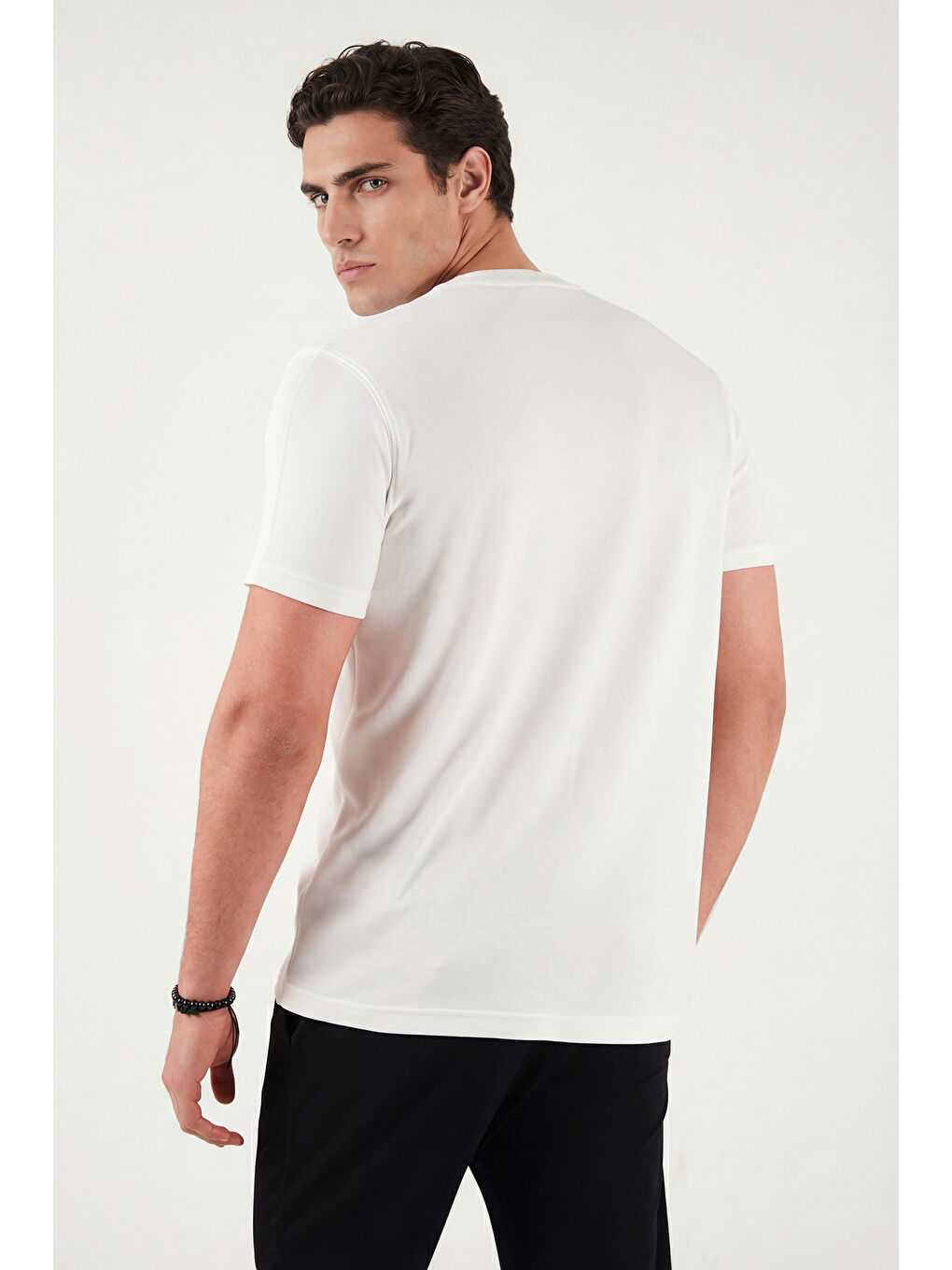 Ekru Pamuklu Regular Fit Bisiklet Yaka T Shirt 5904063-6