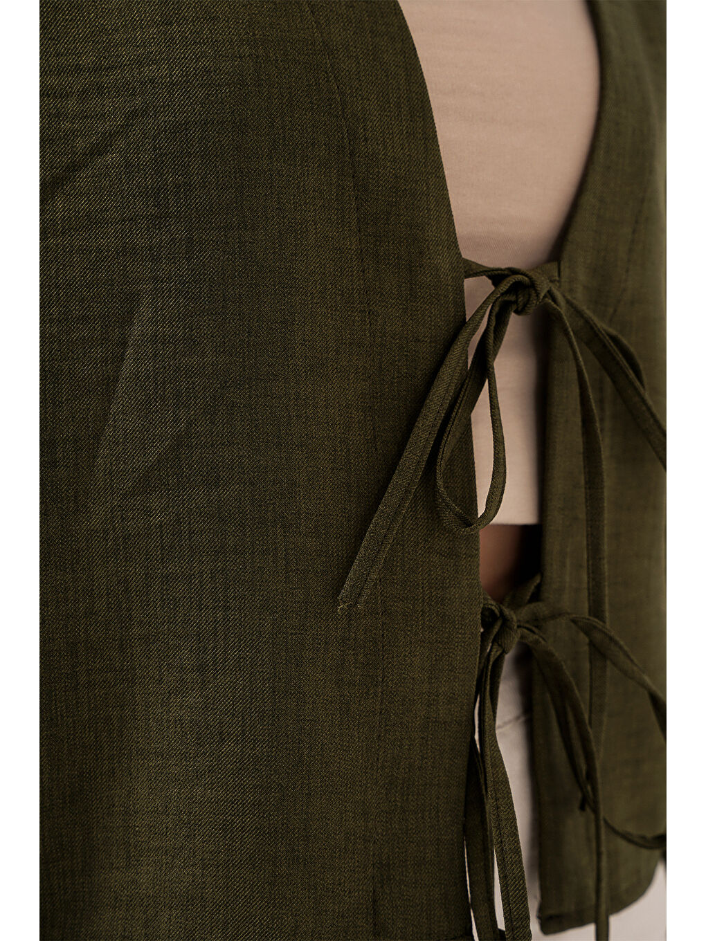 Önü Bağlamalı Keten Kimono 960 - Haki-4