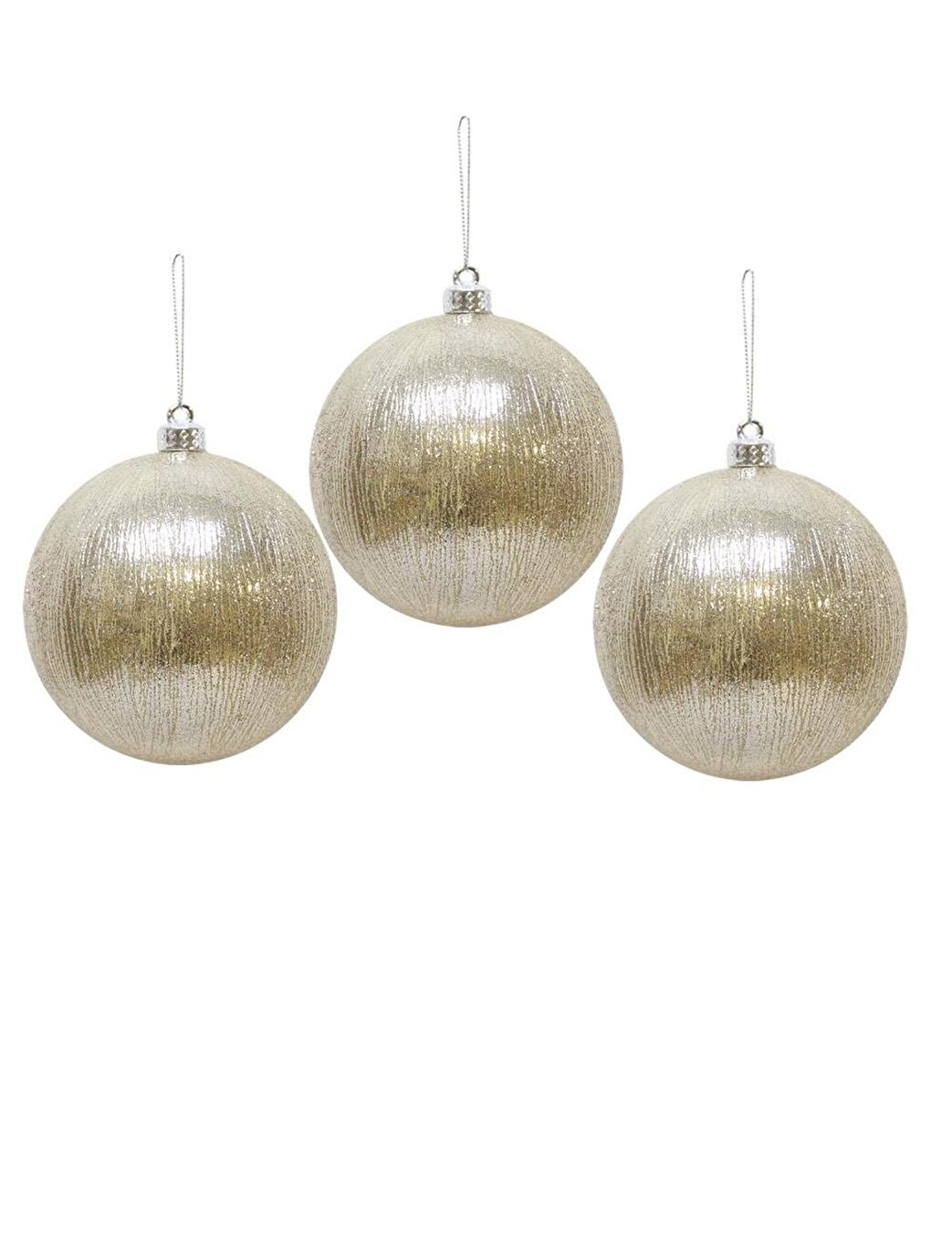 Ekru Yılbaşı Topu Metalik Işıltılı Açık Krem Çam Ağacı Süsleme Seti 8 cm 3'lü-1
