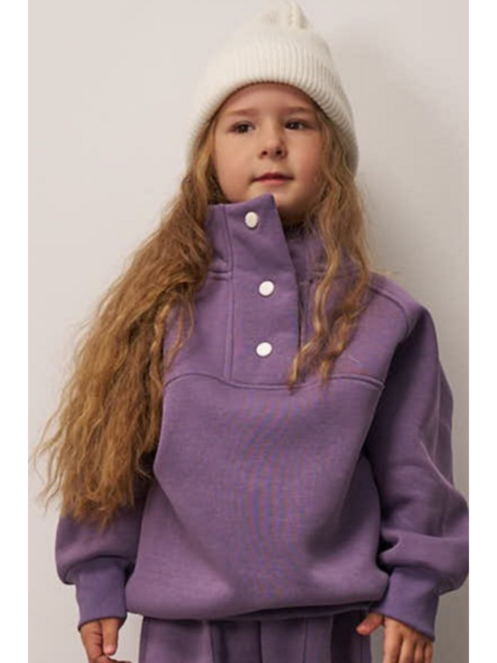 Mor Dik Yaka Çıt Çıtlı Çocuk Sweatshirt