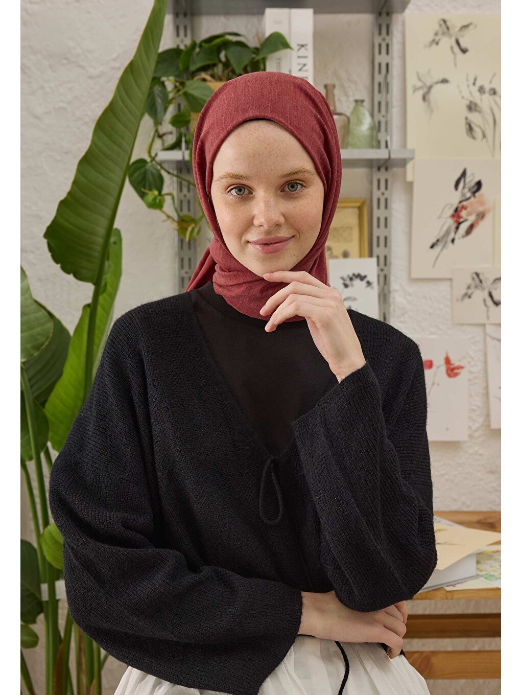 Kırmızı Cozy Pamuk Şal Vişne-4