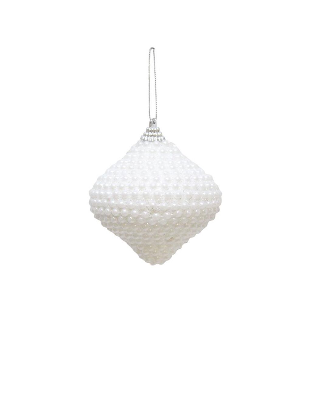 Yılbaşı Topu İnci Kaplama Damla Form Çam Ağacı Süsü Beyaz 10 cm 3'lü-1