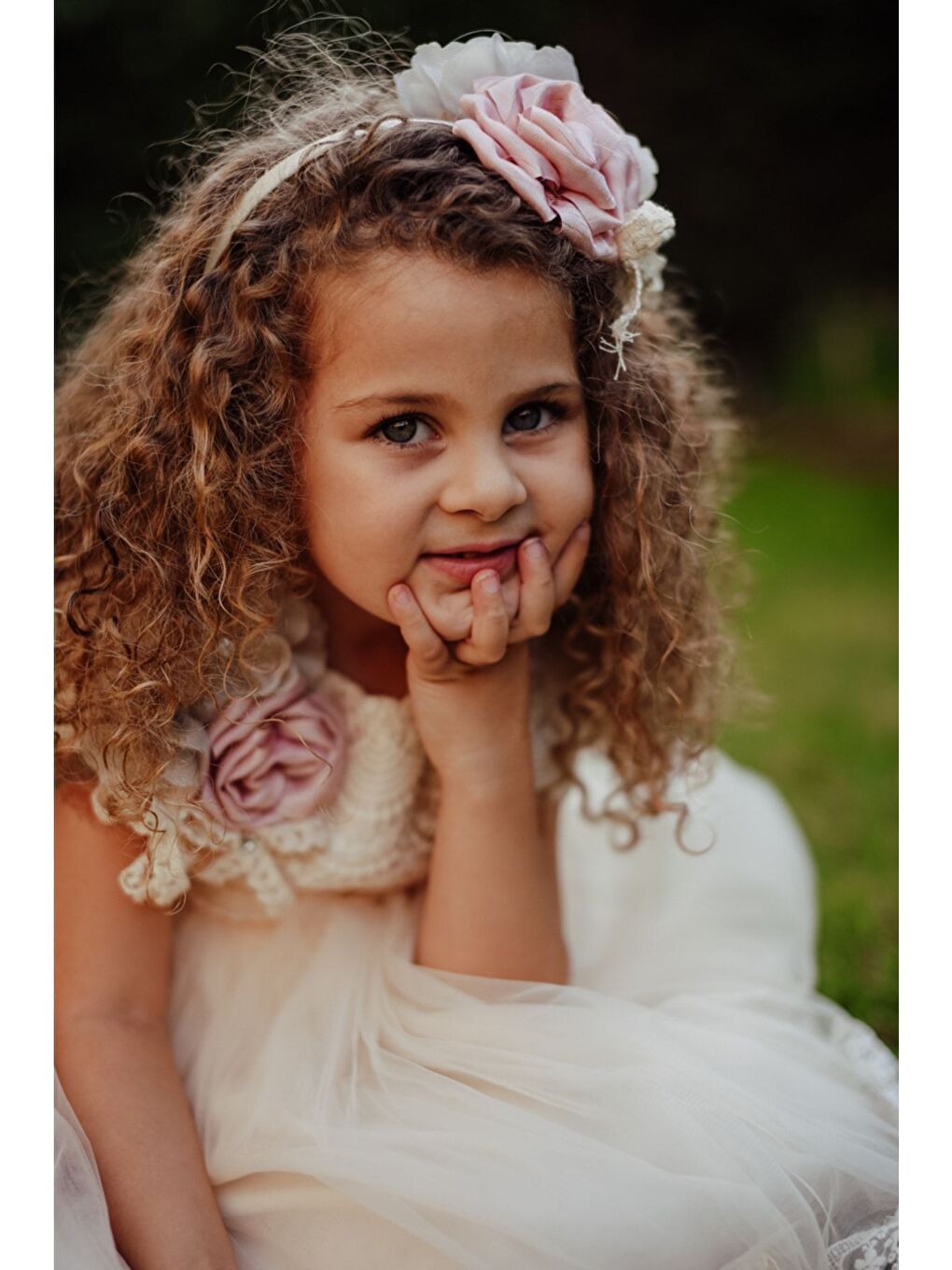 Ekru Saç Aksesuarlı Kısa Abiye Elbise, Kız Çocuk Parti Elbisesi, Dantel Detaylı Elbise_T2231-6