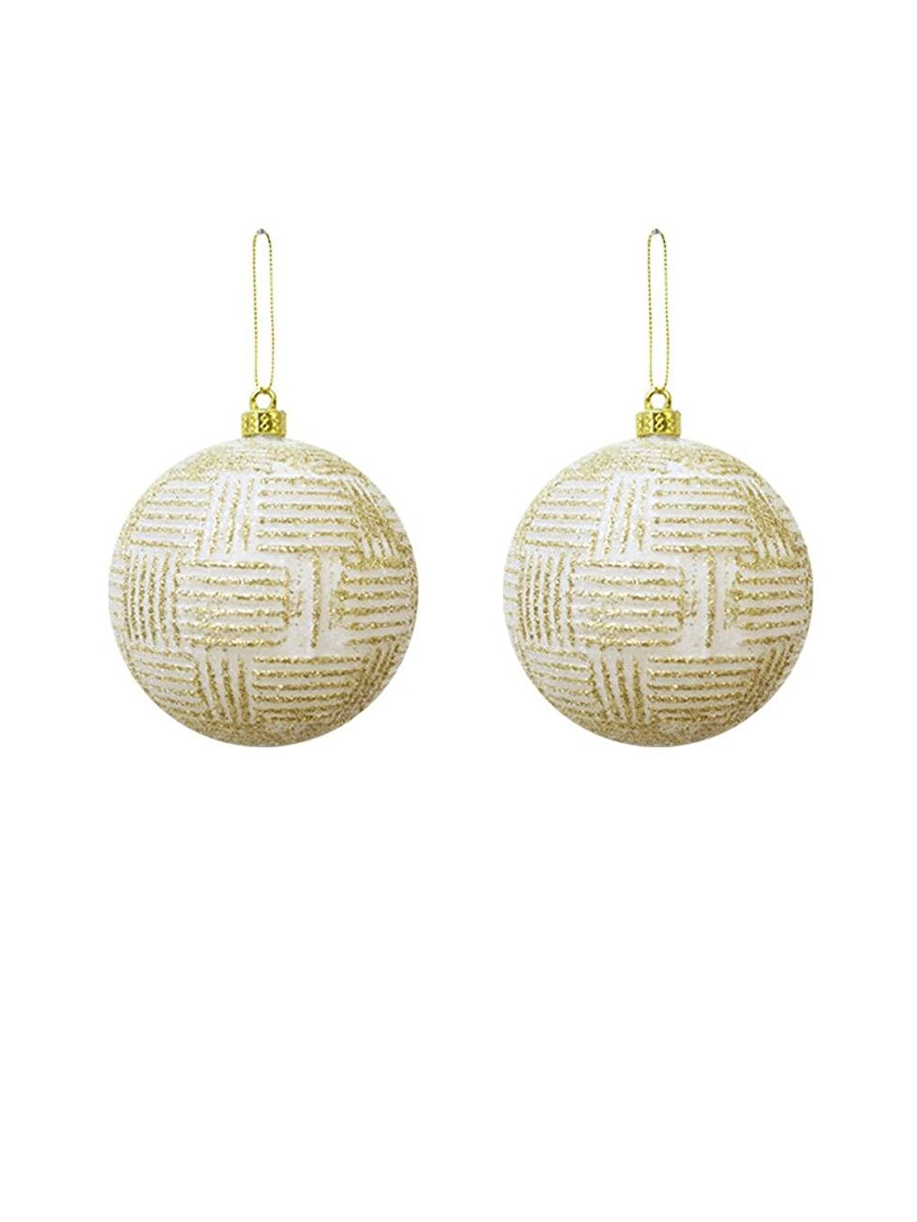 Yılbaşı Topu Altın Örgü Desenli Lüks Çam Ağacı Süsü Beyaz 10 cm 2'li-1