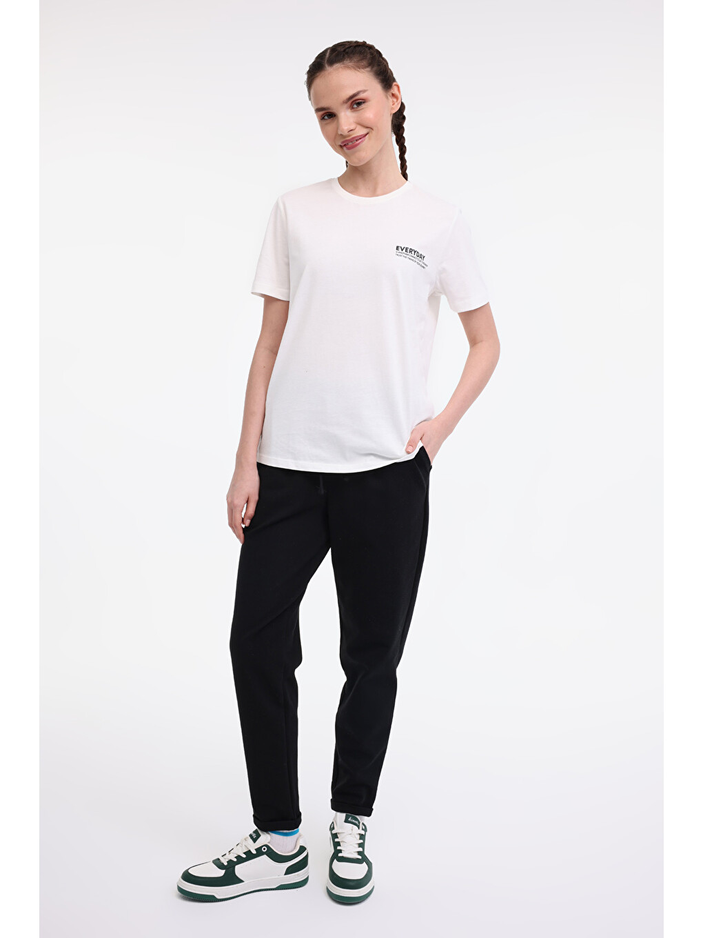 Bej WL HANNAH 11KT72 5FX Ekru Kadın Kısa Kol T-Shirt-2